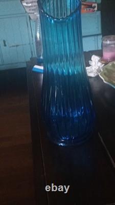 Blue ribbed Swing Glass vase MCM