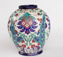 Boch Freres Keramis Pottery Art Nouveau Vase Teal Red Blue 9.5 Belgium