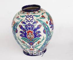 Boch Freres Keramis Pottery Art Nouveau Vase Teal Red Blue 9.5 Belgium