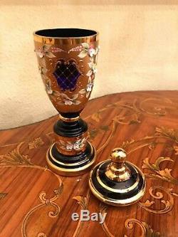 Bohemia Bohemian Murano Cobalt Blue Gold Plated Urn Vase