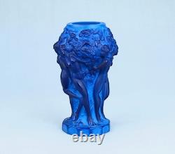 Bohemian Art Deco blue glass vase with figures of nude ladies