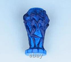 Bohemian Art Deco blue glass vase with figures of nude ladies