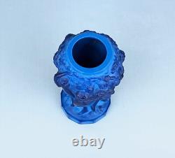 Bohemian Art Deco blue glass vase with figures of nude ladies