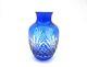 Bohemian Blue Clear Overlay Cut Glass Vase