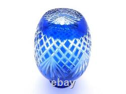 Bohemian Blue Clear Overlay Cut Glass Vase