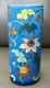 Bohemian Blue paline Art Glass Cylinder Vase Heavy Enameled Floral Design Gold