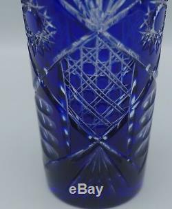 Bohemian Cobalt Cut To Clear Cut Glass Vase 8.75