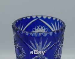 Bohemian Cobalt Cut To Clear Cut Glass Vase 8.75