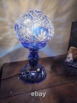 Bohemian Cut to Cobalt Blue & Clear Glass Table Lamp Signed 12 X 6