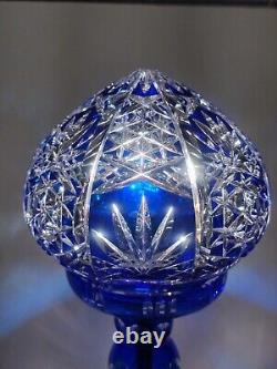 Bohemian Cut to Cobalt Blue & Clear Glass Table Lamp Signed 12 X 6