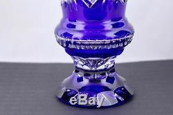 Bohemian Czech Cobalt Blue Cut To Clear Crystal Art Glass Vase-mint