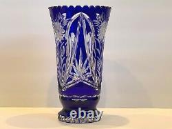 Bohemian Czech Imperlux Cobalt Cut to Clear Daisies Floral Vase