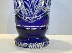 Bohemian Czech Imperlux Cobalt Cut to Clear Daisies Floral Vase