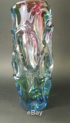 Bohemian Czech purple-blue-uranium green glass vase by Skrdlovice Jan Beránek