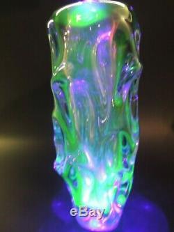 Bohemian Czech purple-blue-uranium green glass vase by Skrdlovice Jan Beránek