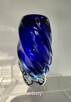 Bohemian Glass Vase by Jan Beranek Czech Glass Cobalt Blue Indigo Blue 7 Tall