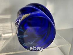 Bohemian Glass Vase by Jan Beranek Czech Glass Cobalt Blue Indigo Blue 7 Tall