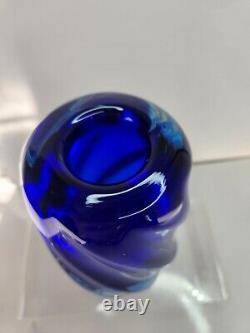 Bohemian Glass Vase by Jan Beranek Czech Glass Cobalt Blue Indigo Blue 7 Tall