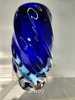 Bohemian Glass Vase by Jan Beranek Czech Glass Cobalt Blue Indigo Blue 7 Tall