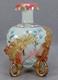 Bohemian Harrach Enameled Blue Custard Glass Applied Leaves & Gilt Vase