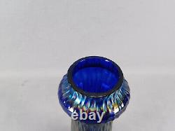 Bohemian Kralik Martele Cobalt Blue Iridescent Art Glass Vase Circa 1900