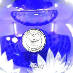 Bohemian Polish Cobalt Blue CUT TO CLEAR 24% Lead Crystal 10 1/2 Vase