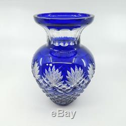 Bohemian Polish Cobalt Blue CUT TO CLEAR 24% Lead Crystal 10 1/2 Vase
