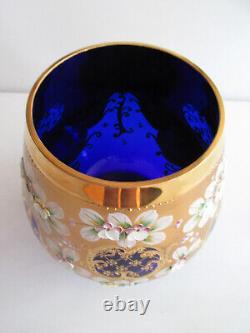 Bohemian Vintage Blue Glass VASE Goblet Gilt Hand-Painted with Enamel Retro vase