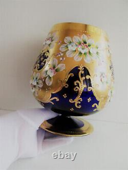 Bohemian Vintage Blue Glass VASE Goblet Gilt Hand-Painted with Enamel Retro vase