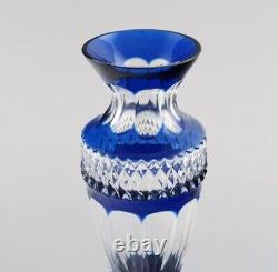 Bohemian glass vase in clear and blue art glass. Classic style. Mid-20th century