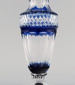 Bohemian glass vase in clear and blue art glass. Classic style. Mid-20th century