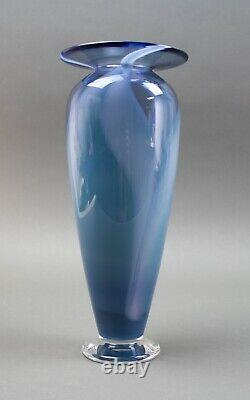 Brand & Greenburg 1990 Signed American Studio Art Glass Blue Vase 11 1/4 Tall