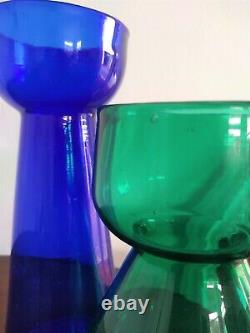 Bristol Blue Glass Hyacinth Bulb Vase & A Green Glass Antique Bulb Vase Pontil