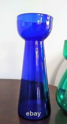 Bristol Blue Glass Hyacinth Bulb Vase & A Green Glass Antique Bulb Vase Pontil