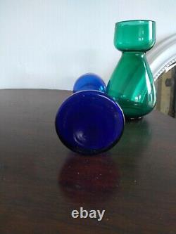 Bristol Blue Glass Hyacinth Bulb Vase & A Green Glass Antique Bulb Vase Pontil