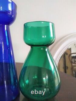 Bristol Blue Glass Hyacinth Bulb Vase & A Green Glass Antique Bulb Vase Pontil