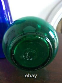 Bristol Blue Glass Hyacinth Bulb Vase & A Green Glass Antique Bulb Vase Pontil