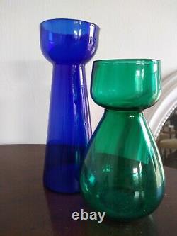 Bristol Blue Glass Hyacinth Bulb Vase & A Green Glass Antique Bulb Vase Pontil