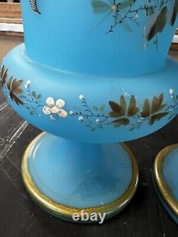 Bristol Glass Blue Vase Hand Painted
