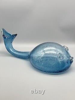 Bubble Art Glass Blue Whale Vase Large 18.5