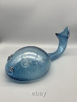 Bubble Art Glass Blue Whale Vase Large 18.5