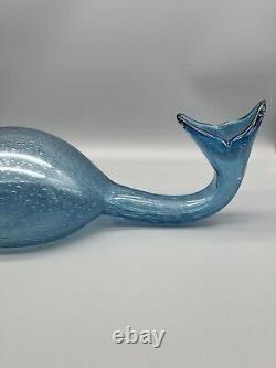 Bubble Art Glass Blue Whale Vase Large 18.5