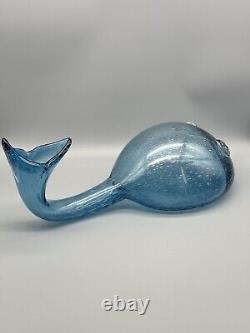 Bubble Art Glass Blue Whale Vase Large 18.5