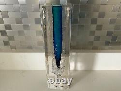 Buzz Blodgett Blue Controlled Bubble Art Glass Vase Signed And Dated Nice