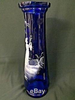 C. 1905 Stunning Bristol Blue Glass Mary Gregory Enamelled 38 CM Vase Vg Cond