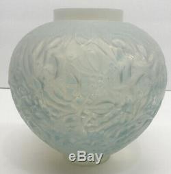 C1920 R Lalique Gui Vase Cased White Opalescent with Blue Patina