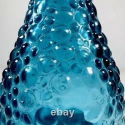 C1960 Genie Bottle Decanter Rare Petrol Blue Hobnail Italy Art Glass Emboli MCM