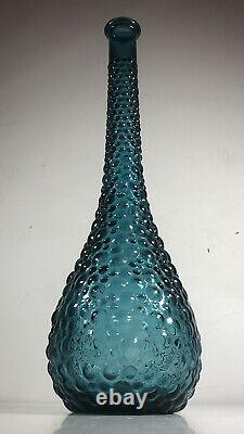 C1960 Genie Bottle Decanter Rare Petrol Blue Hobnail Italy Art Glass Emboli MCM