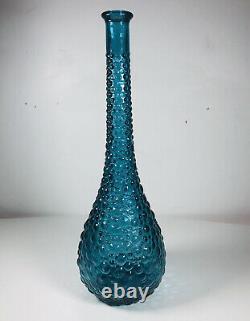 C1960 Genie Bottle Decanter Rare Petrol Blue Hobnail Italy Art Glass Emboli MCM