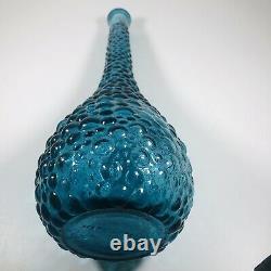 C1960 Genie Bottle Decanter Rare Petrol Blue Hobnail Italy Art Glass Emboli MCM